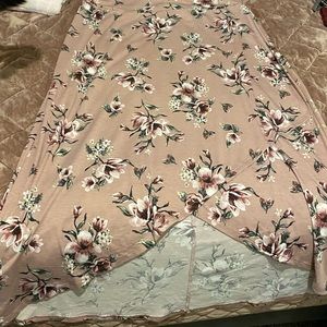 Neutral Floral High Low Faux Wrap Skirt